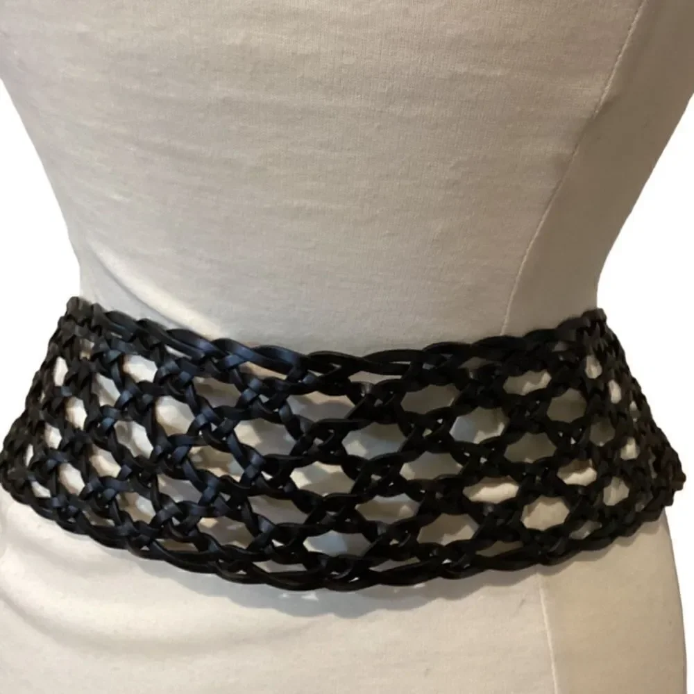 LP by Linea Pelle Vegan Black Woven Belt Faux Leather Large
